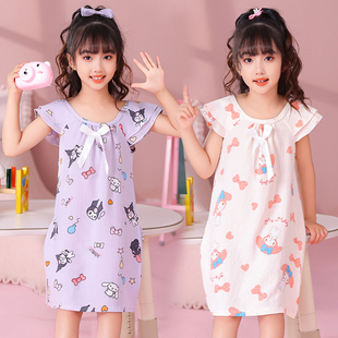 女童睡裙夏季短袖泡泡棉美乐蒂卡通宝宝连体薄款家居服小女孩睡衣