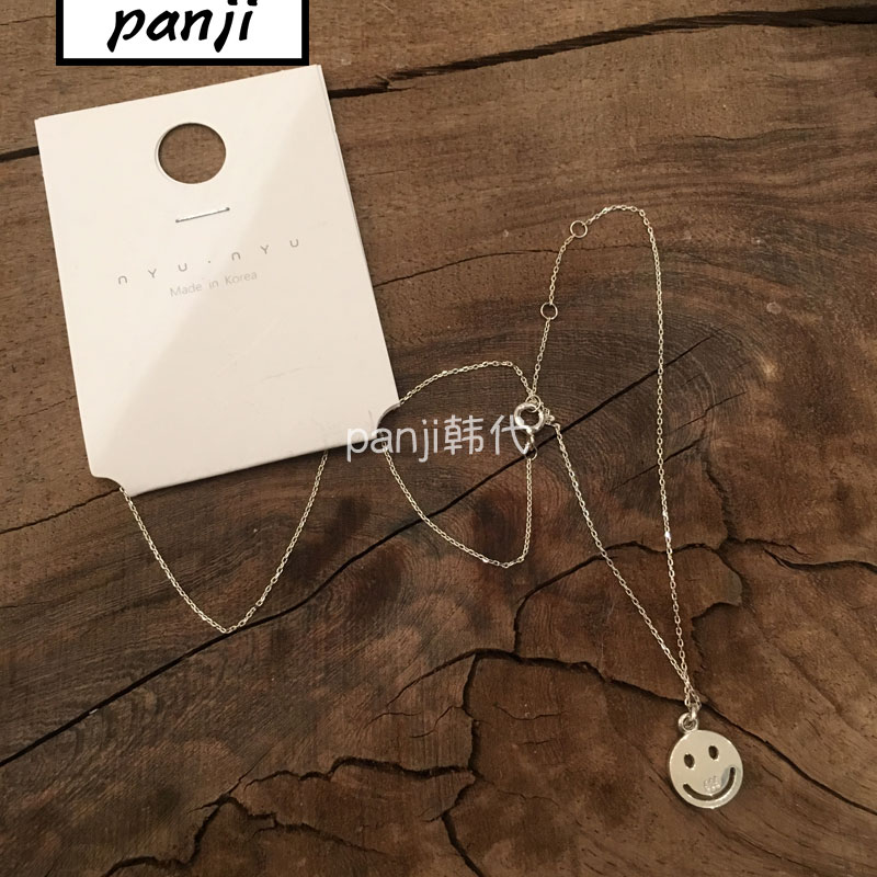 panji韩国正品代购 925银 简约笑脸项链 极简百搭 开心暖阳 细链