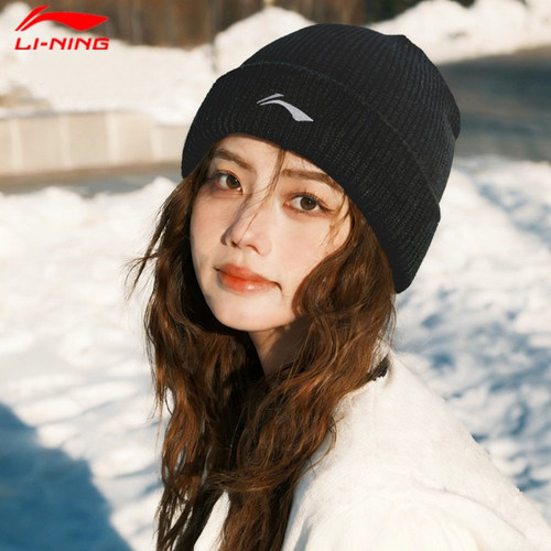 李宁针织帽女冬季加厚加绒帽子防风保暖情侣休闲时尚运动毛线帽男