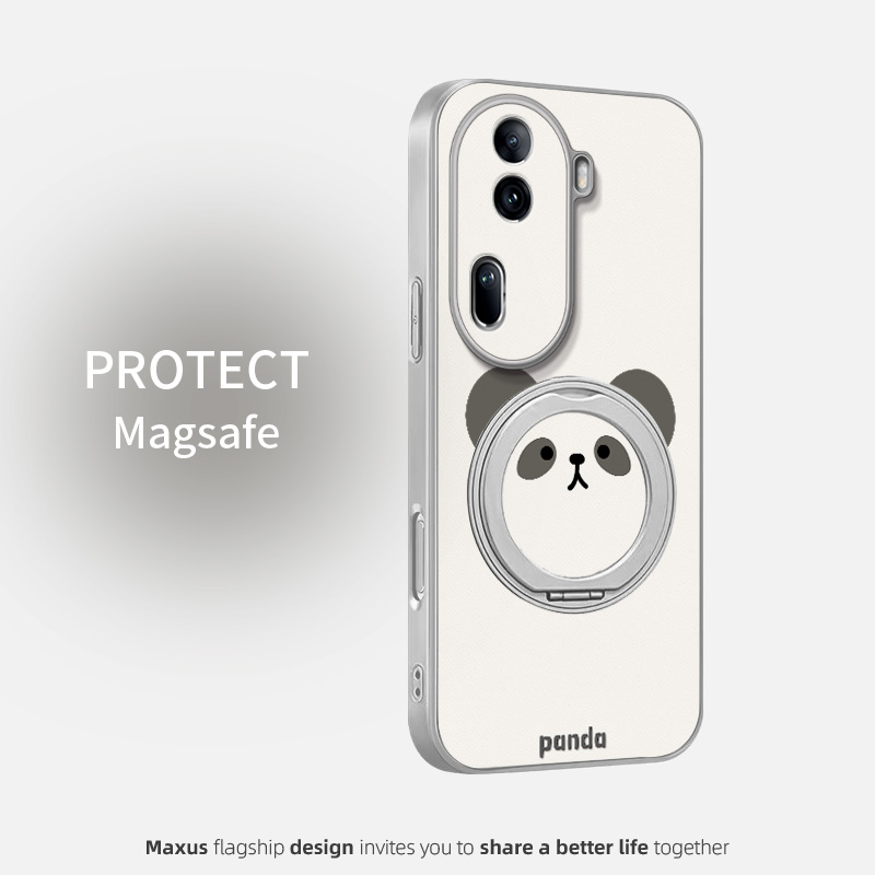 圆脸熊猫适用opporeno11手机壳Reno11Pro新款卡通reno12高级感磁吸支架reno12pro皮纹全包男女款防摔保护套