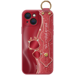 鎏金泡泡龙适用于苹果15手机壳15pro时尚iPhone14promax新款13pro龙年12创意11腕带x个性xr女7/8镜头防摔软壳