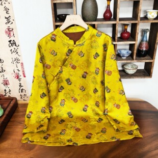 YUEZHE国风时尚大码宽松旗袍2026春季新款中式长袖提花休闲上衣