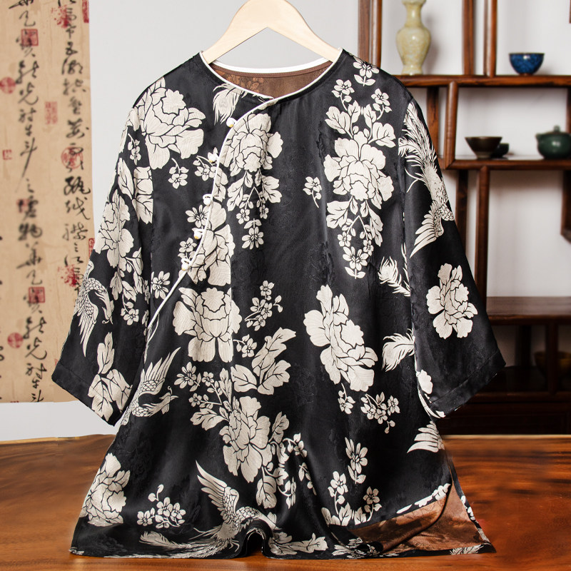 YUEZHE春季新款国风复古百搭旗袍2026新中式宽松圆领长袖上衣