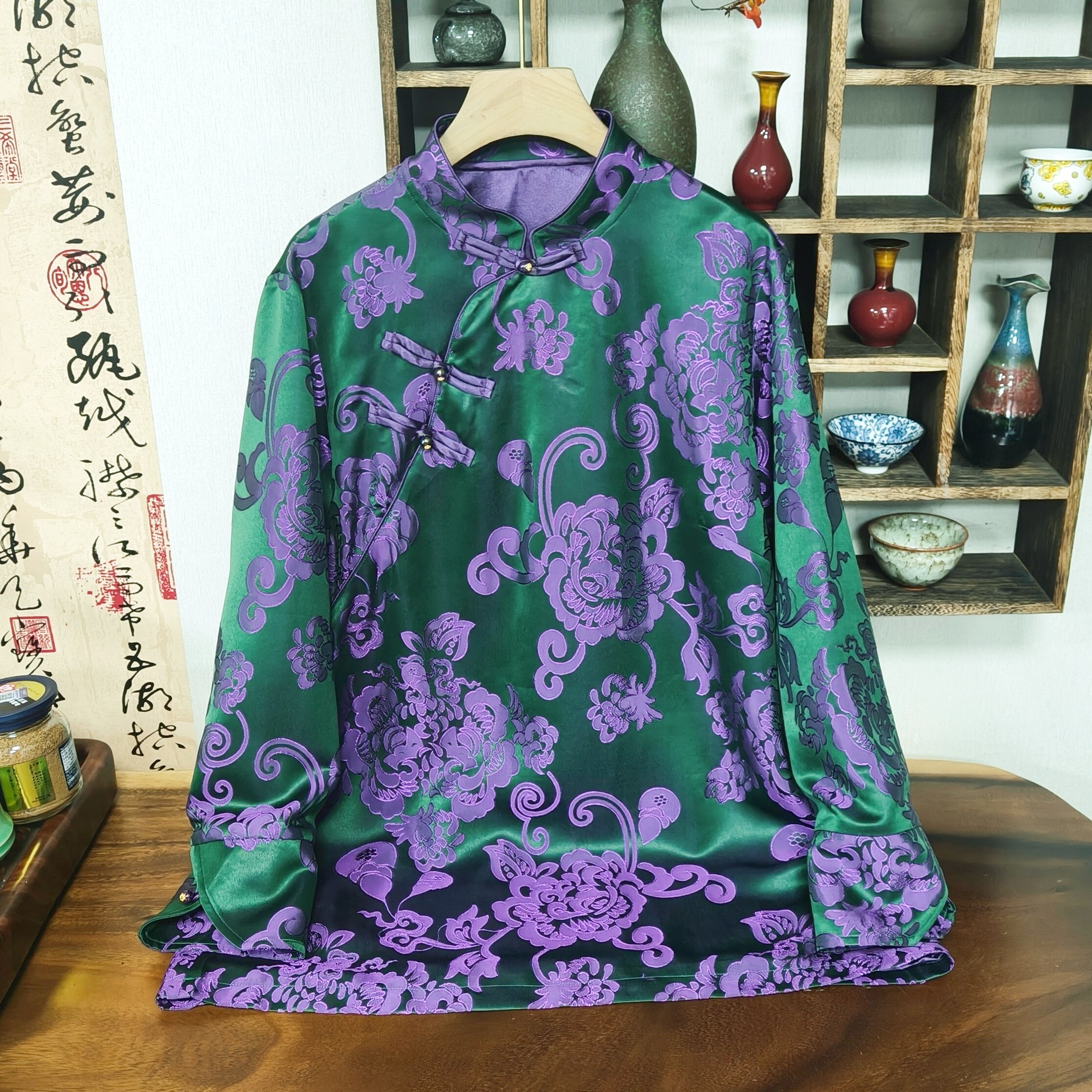 YUEZHE2026春季新款国风重工刺绣女士旗袍新中式双层高端女装上衣