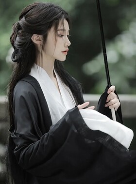 清冷系汉服女魏晋制全套古装黑色魏晋风广袖流仙裙飘逸超仙气秋季