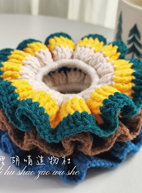 成品手工编织复古撞色大肠发圈女百搭高级感低马尾丸子头大号头绳