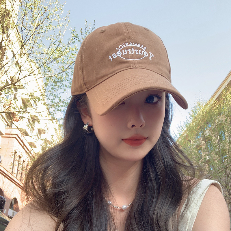 复古水洗棒球帽女夏季户外出游遮阳防晒显脸小鸭舌帽日系咖色帽子