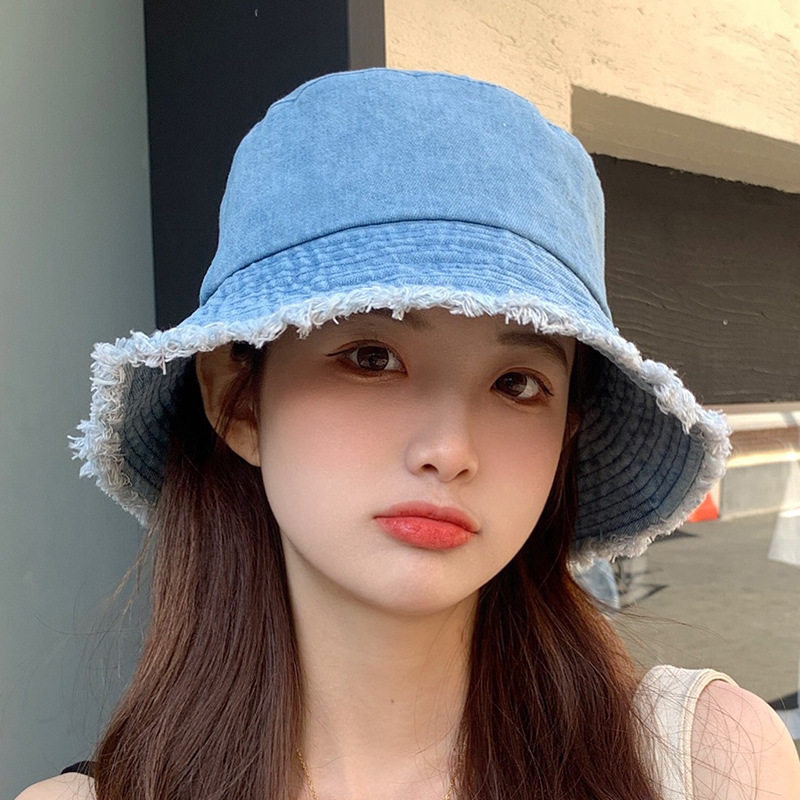 韩版牛仔帽子女款大头围显脸小渔夫帽休闲百搭水桶帽日系复古盆帽