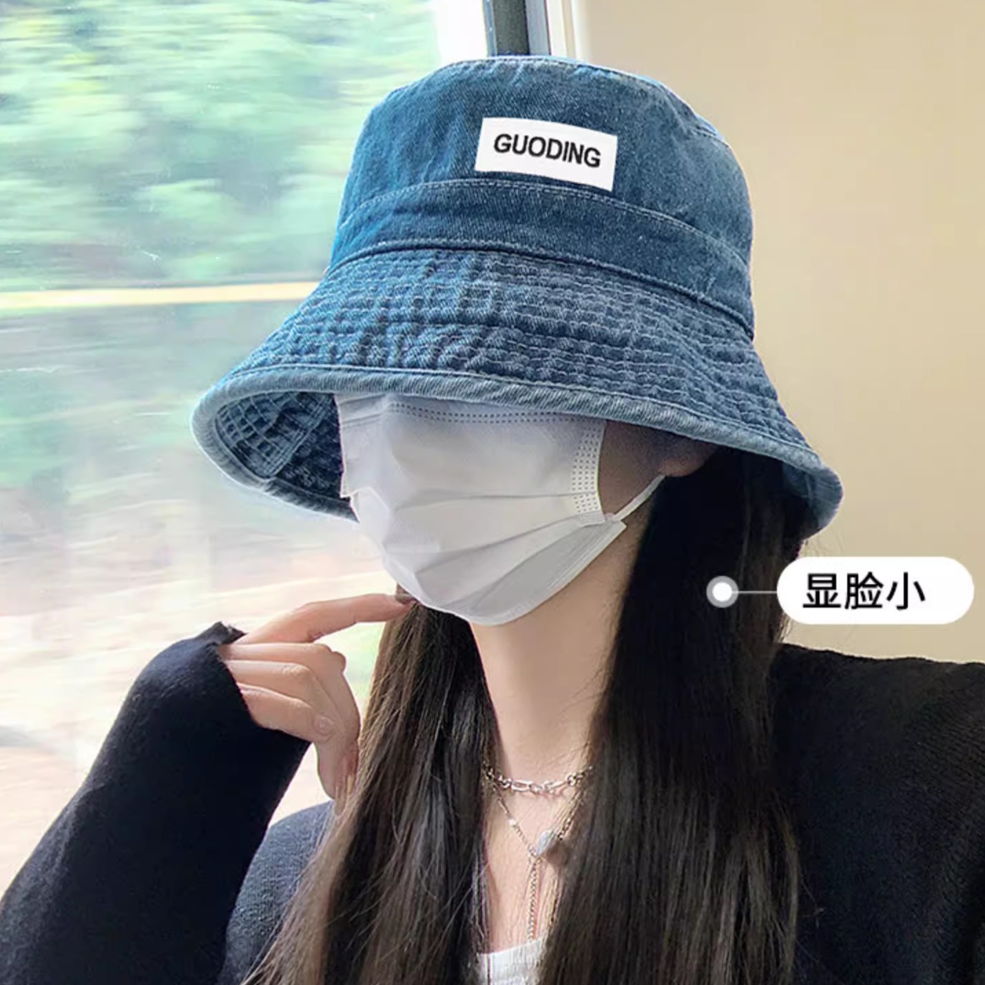 显脸小牛仔户外渔夫帽女2025新款夏天大头围遮阳帽子防晒防紫外线