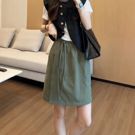 大码设计感开叉短款工装裙裤女夏季胖mm高腰a字半身裙防走光短裤