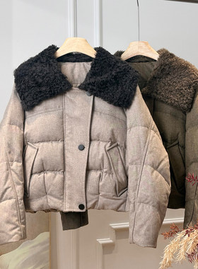 26冬季新款羽绒服羊毛皮毛一体大领90白鹅绒混纺面料上衣69063