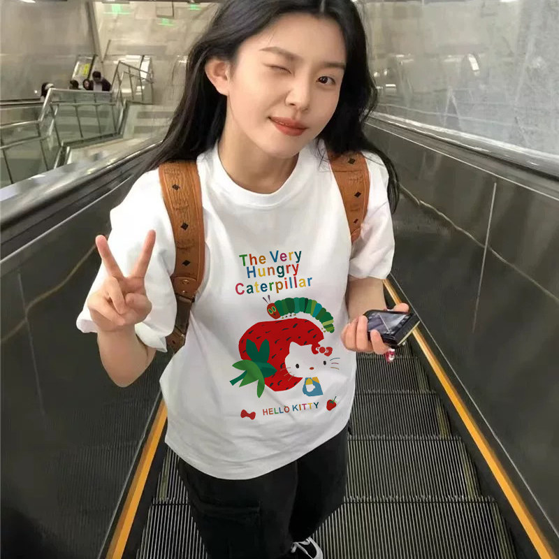Eating strawberries 港风男女情侣款设计感短袖T恤百搭宽松上衣