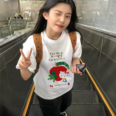 Eating strawberries 港风男女情侣款设计感短袖T恤百搭宽松上衣