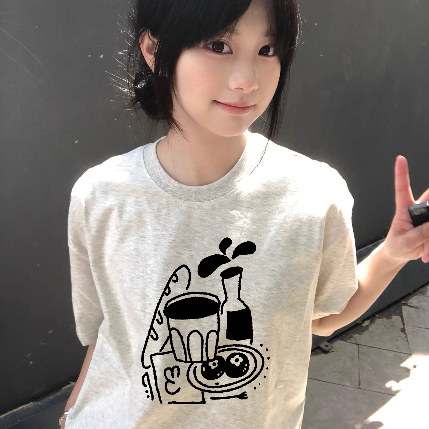 纯棉花灰色短袖t恤女夏季2025