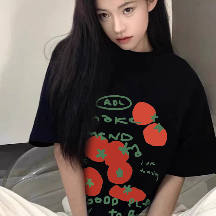 美式复古番茄插画印花短袖t恤