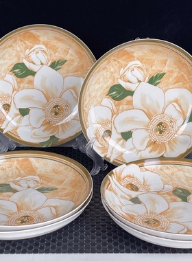 山茶花8英寸陶瓷家用盘子菜盘北欧风格网红盘凉菜水果盘深盘汤盘