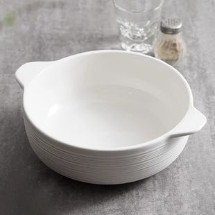 微瑕10.5英寸双耳汤碗家用陶瓷防烫浮雕汤盆酸菜鱼大号简约大碗