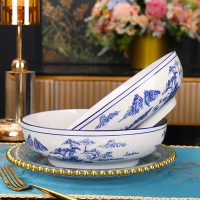 景德冠晟中式山水青花瓷家用陶瓷汤碗面碗水煮鱼大号碗微波炉适用