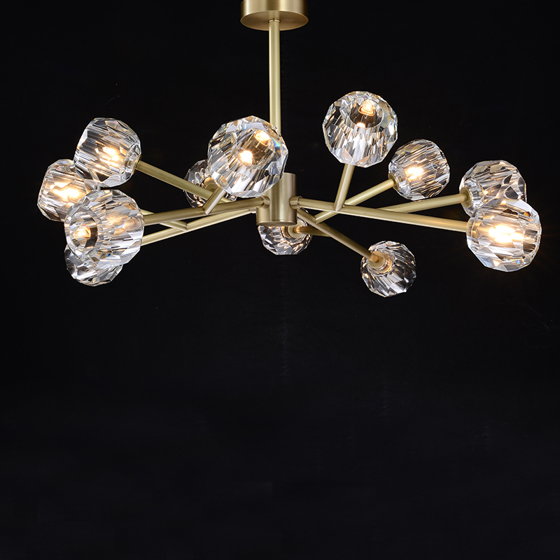 网红后现代轻奢新款玻璃圆球全铜设计师客厅卧室餐厅分子足球吊灯