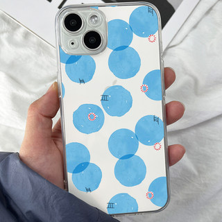 简约圆形图案手机壳适用苹果13魅族note6水彩油画VIVOX70保护壳蓝