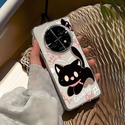 黑色小猫适用oppofindn5/n3手机vivoxfold2/3华为MATEX5折叠屏壳