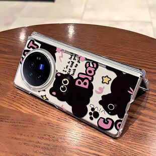 大眼黑猫适用VIVO X Fold2手机壳X Fold+硬X Fold3Pro透明折叠壳