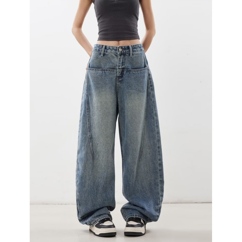 美式弯刀牛仔裤女宽松显瘦拖地长裤大码胖mm遮肉遮腿粗镰刀阔腿裤,女装/女士精品,牛仔裤,淘宝优惠券,粉丝福利购,淘宝优惠卷