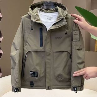 冲锋衣外套男士 棉服新款 夹棉夹克秋冬季 潮牌宽松连帽工装 棉衣时尚