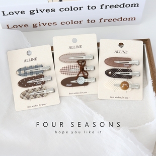 甜美复古咖色格子爱心蝴蝶结发夹刘海夹侧边夹学院风少女发饰头饰