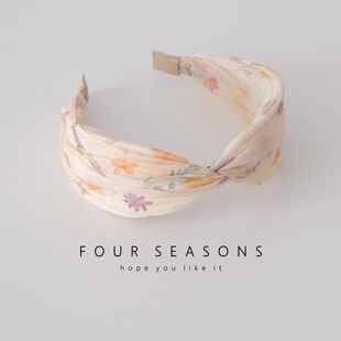 超仙奶油黄色碎花发箍头箍宽版欧根纱甜美法式复古发卡小清新发饰