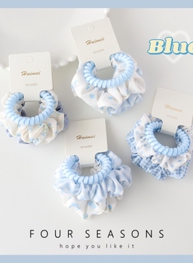 小清新蓝色格子波点电话线发圈甜美可爱小肠圈学生头绳少女心发饰