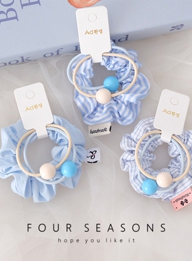 夏日清新蓝色系列组合头绳甜美格子发圈布套发绳高弹力橡皮筋头饰