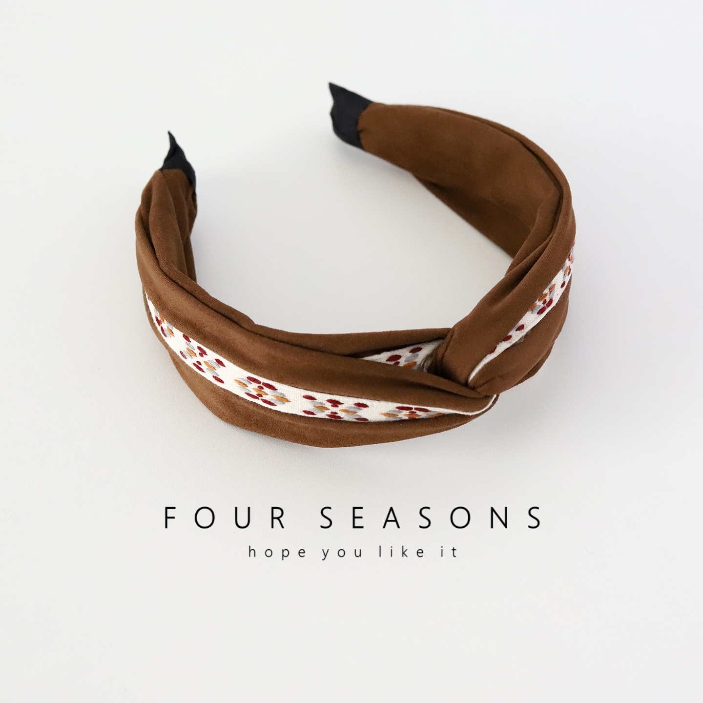 秋冬复古美拉德咖色麂皮发箍头箍