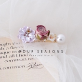 法式 高级感气质珍珠花朵发夹复古紫色玫瑰花侧边夹刘海夹森系发饰