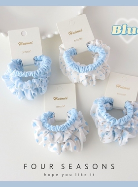 夏日清新蓝色波点格子发圈甜美花朵发绳小肠圈学生头绳少女心发饰
