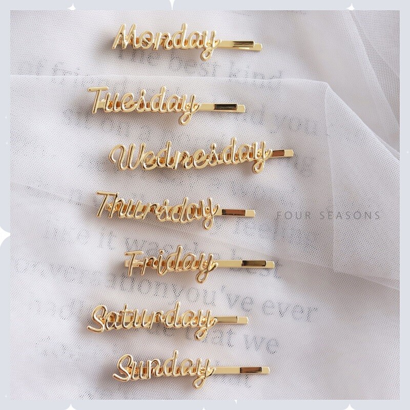 ins简约英文字母发夹星期一至星期日发卡刘海夹日韩边夹发饰头饰