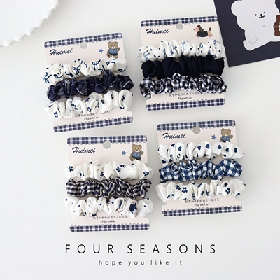 简约百搭藏青色甜美小肠发圈碎花