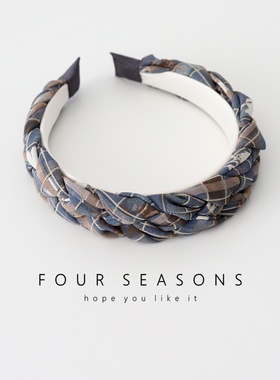 简约复古灰色格纹编织辫子头箍百搭质感减龄麻花发箍秋冬发卡发饰