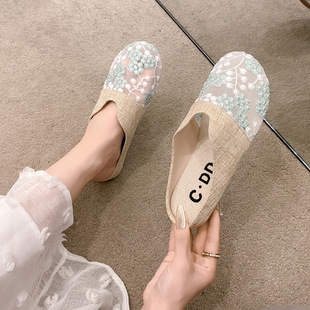 渔夫鞋包头半拖鞋女款夏季外穿2025新款亚麻一脚蹬办公室替换凉