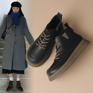 ZHR则则马丁靴女2025新款秋冬厚底英伦短靴子圆头平底百搭ins女靴