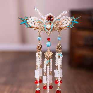 古风汉服头饰珍珠流苏后压后夹复古侧边夹宋制明制烧蓝唐风发饰