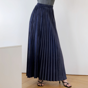 丝绒百褶半身裙女秋冬季 高级感灰色收腰高腰显瘦a字大摆中长裙子