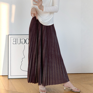 百褶半身裙女2026春夏季 裙子 轻奢高级感高腰A字收腰显瘦红色长款