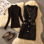 连衣裙轻熟时尚 2026春秋季 洋气马甲背心裙打底毛呢无袖 百搭两件套