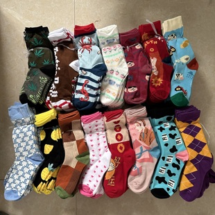 10双29元 男女情侣流行长潮袜纯棉 春夏外穿创意花袜中高筒百搭个性