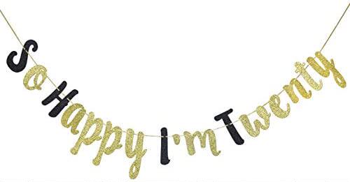 so happy im twenty glitter gold banner, 20th birthday banne