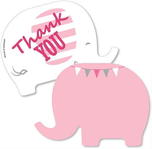 pink elephant - shaped thank you cards - girl baby shower or