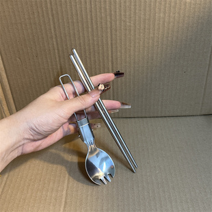 SUS304不锈钢折叠勺子户外餐具筷子小叉随时折叠便携式勺叉