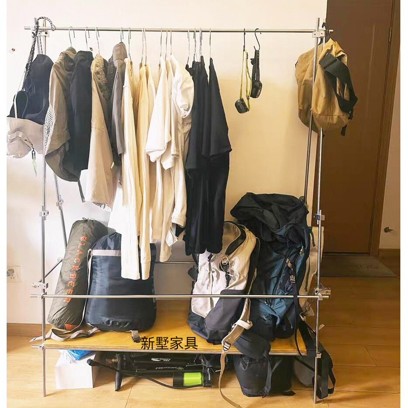 中古风卧室服装收纳架落地衣架光轴不锈钢家用简约衣帽架子可定制