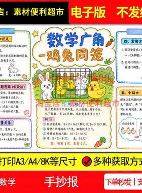 数学广角鸡兔同笼手抄报电子模板新版人教四年级数学上册单元知识